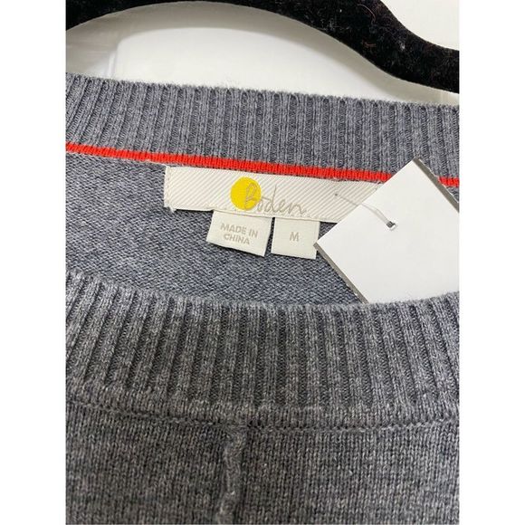 BodenโWool/Cotton Blend Gray Red Stripe Sweater, Size Medium - Picture 4 of 12